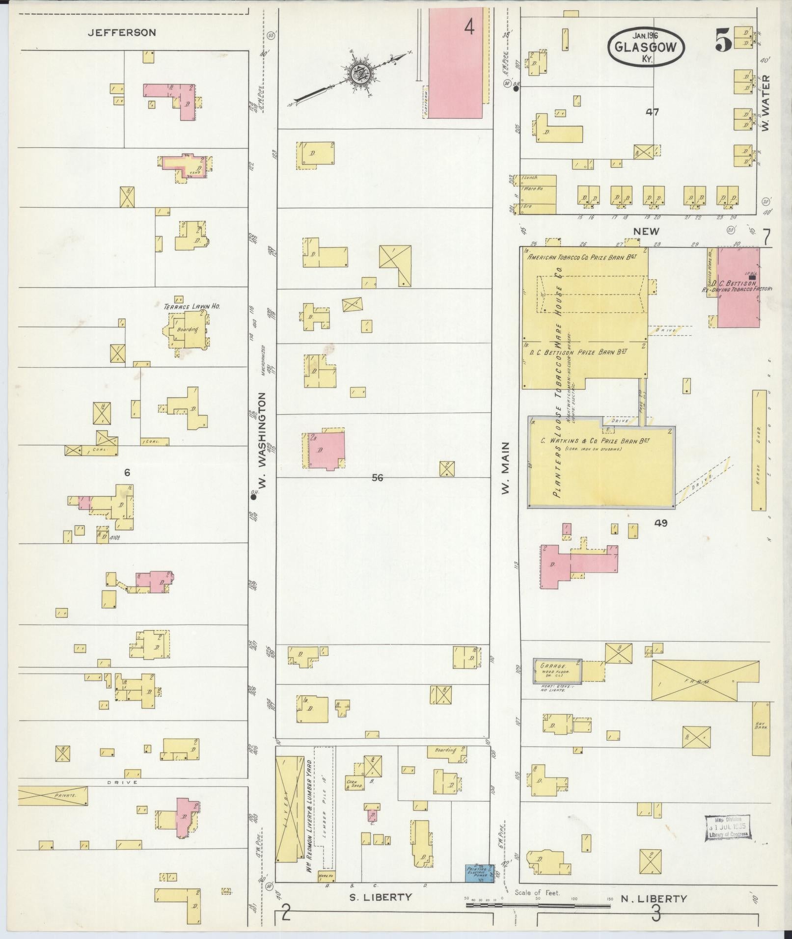 Sanborn Fire Insurance Map from Glasgow, Barren County, Kentucky (1916), Sheet #0005 - Complete Map Set gallery image, historic Sanborn map, vintage wall art, Kentucky Kentucky