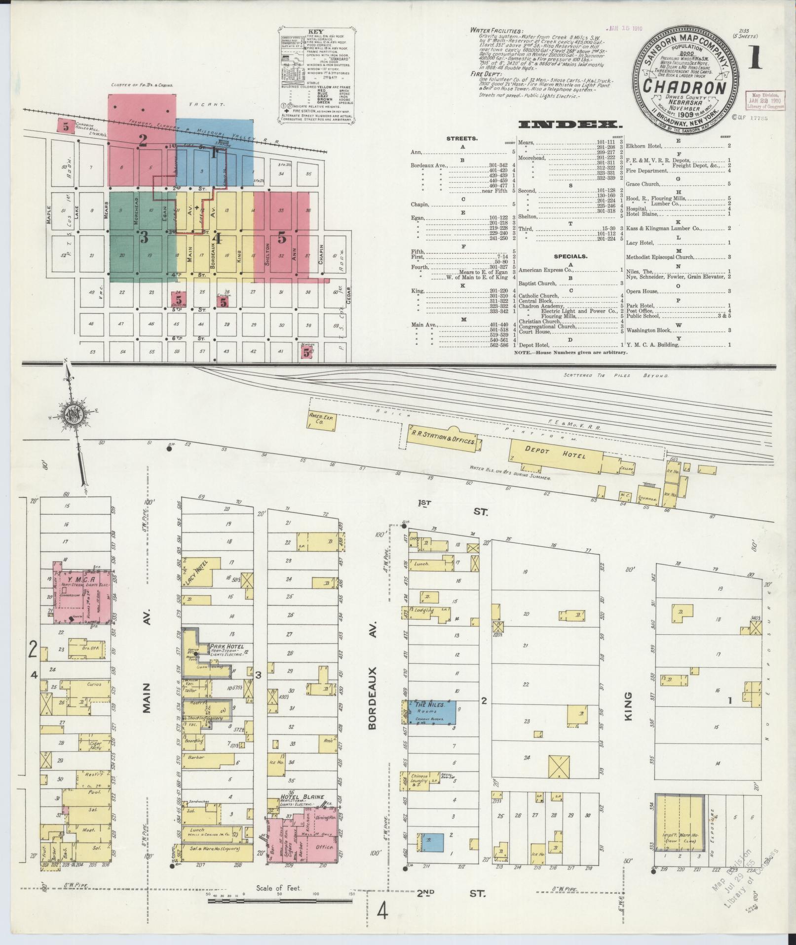 Sanborn Fire Insurance Map from Chadron, Dawes County, Nebraska (1909), Sheet #0001 - Complete Map Set gallery image, historic Sanborn map, vintage wall art, Nebraska Nebraska