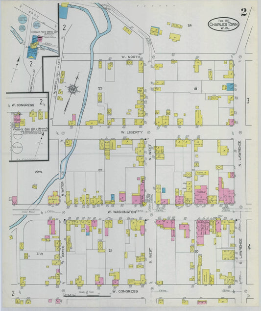 Sanborn Fire Insurance Map from Charles Town, Jefferson County, West Virginia (1913), Sheet #0002 - Historic Sanborn Fire Insurance Map Print, vintage old map wall art, antique decor, genealogy gift, West Virginia West Virginia map