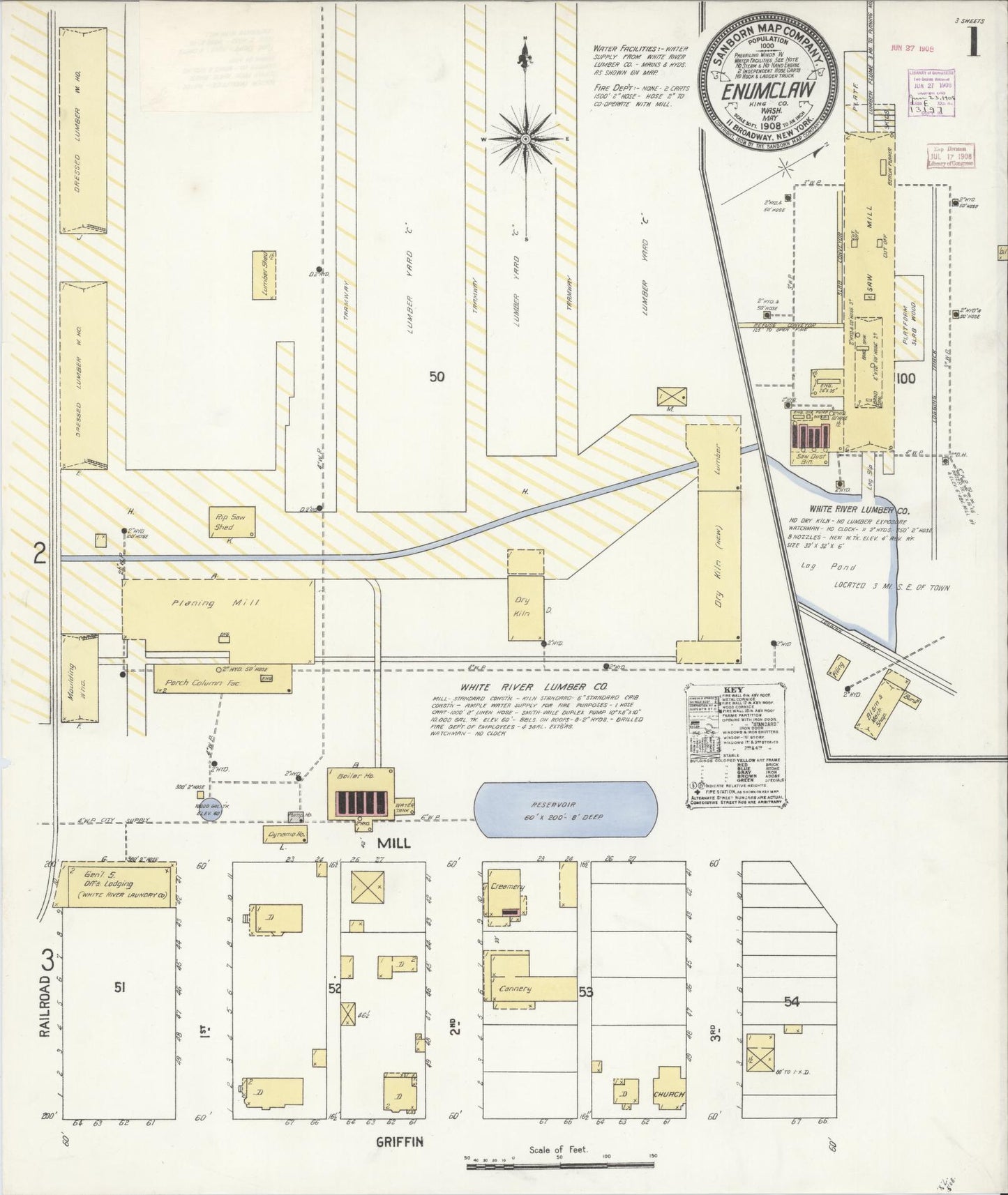 Sanborn Fire Insurance Map from Enumclaw, King County, Washington (1908), Sheet #0001 - Complete Map Set gallery image, historic Sanborn map, vintage wall art, Washington Washington