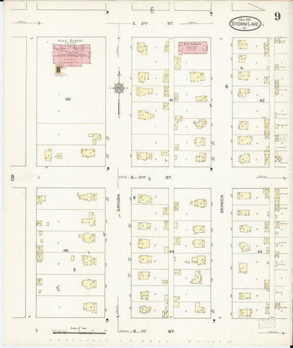Sanborn Fire Insurance Map from Storm Lake, Buena Vista County, Iowa (1914), Sheet #0009 - Historic Sanborn Fire Insurance Map Print, vintage old map wall art