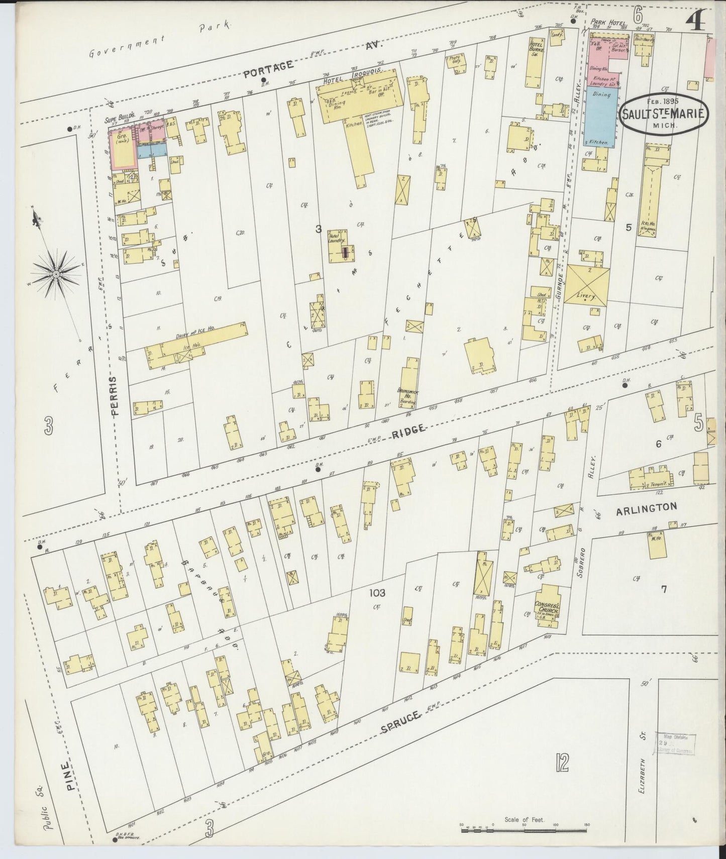 Sanborn Fire Insurance Map from Sault Sainte Marie, Chippewa County, Michigan (1895), Sheet #0004 - Complete Map Set gallery image, historic Sanborn map, vintage wall art, Michigan Michigan