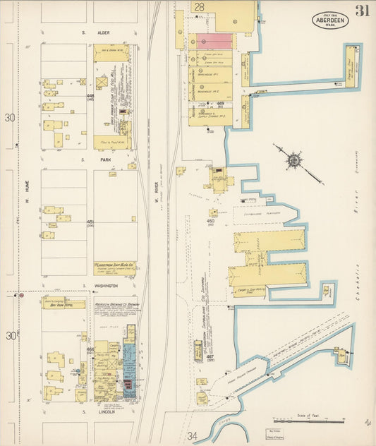 Sanborn Fire Insurance Map from Aberdeen, Grays Harbor County, Washington (1914), Sheet #0031 - Historic Sanborn Fire Insurance Map Print, vintage old map wall art, antique decor, genealogy gift, Washington Washington map