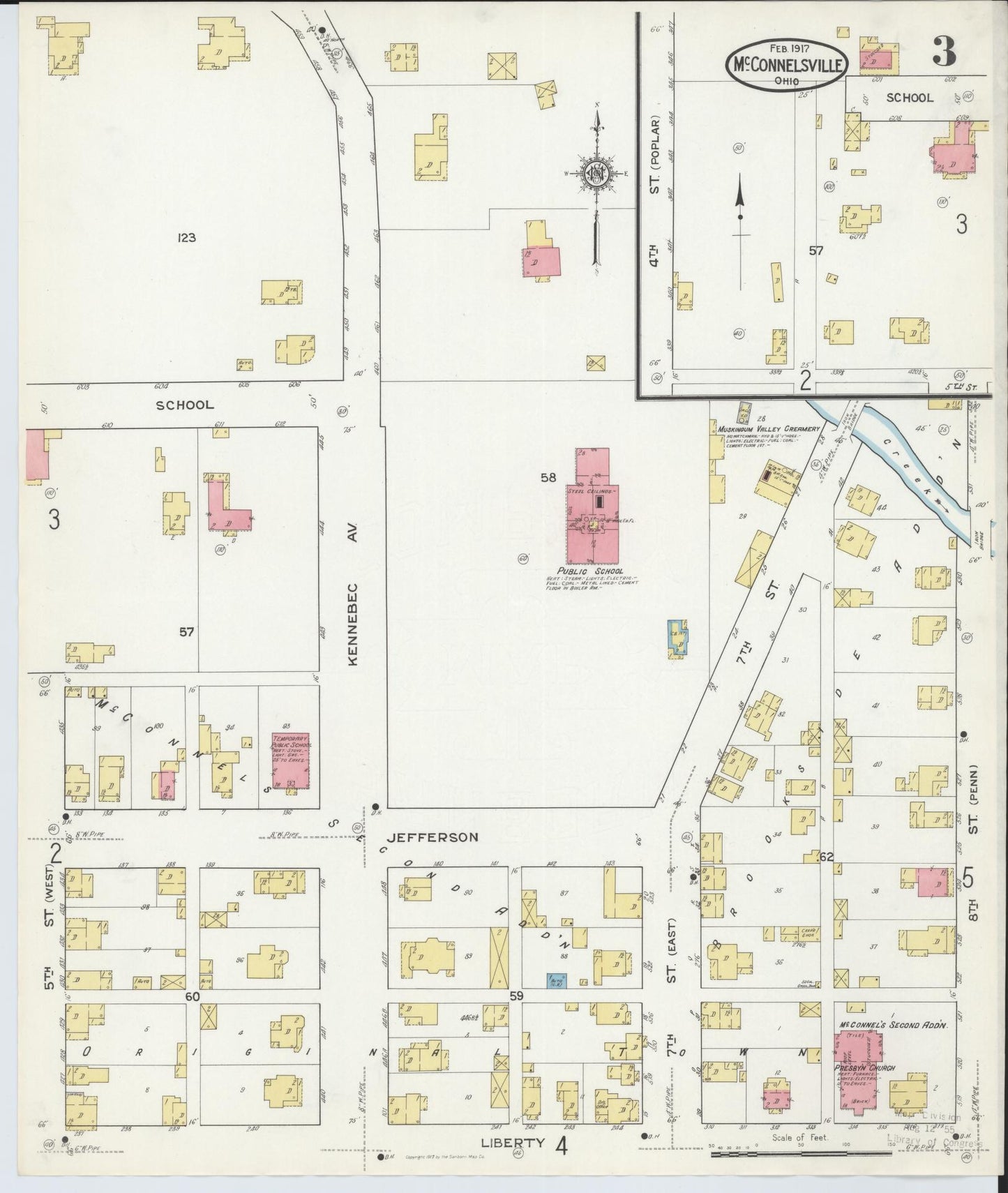 Sanborn Fire Insurance Map from McConnelsville, Morgan County, Ohio (1917), Sheet #0003 - Historic Sanborn Fire Insurance Map Print, vintage old map wall art, antique decor, genealogy gift, Ohio Ohio map