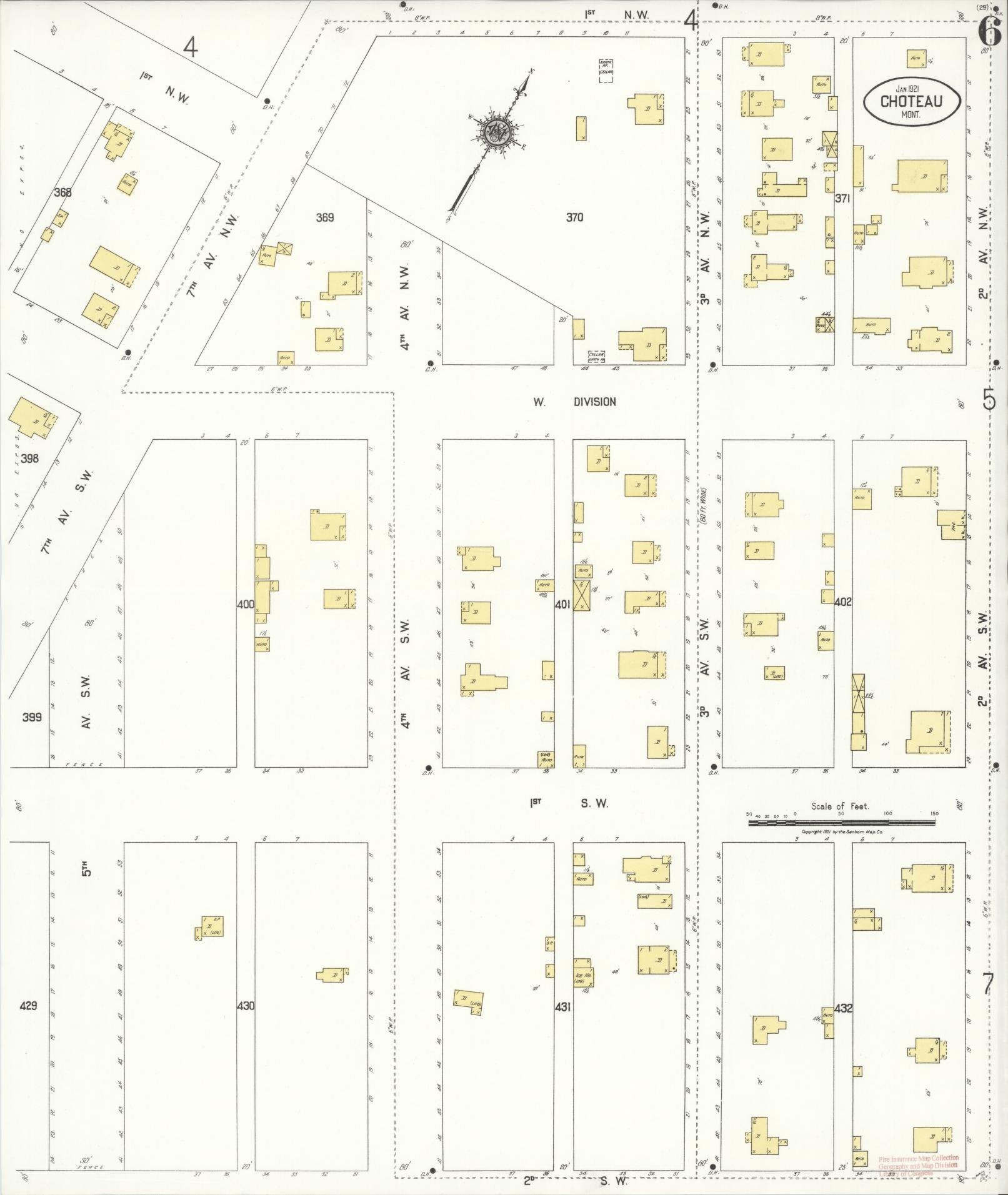 Sanborn Fire Insurance Map from Choteau, Teton County, Montana (1921), Sheet #0006 - Historic Sanborn Fire Insurance Map Print, vintage old map wall art, antique decor, genealogy gift, Montana Montana map