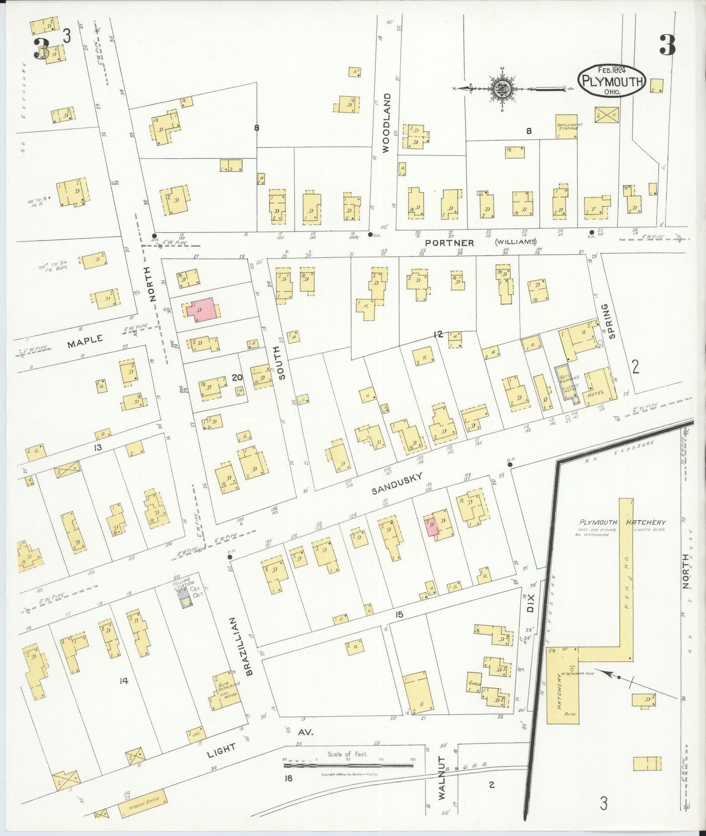 Sanborn Fire Insurance Map from Plymouth, Huron And Richland Counties, Ohio (1924), Sheet #0003 - Complete Map Set gallery image, historic Sanborn map, vintage wall art, Ohio Ohio