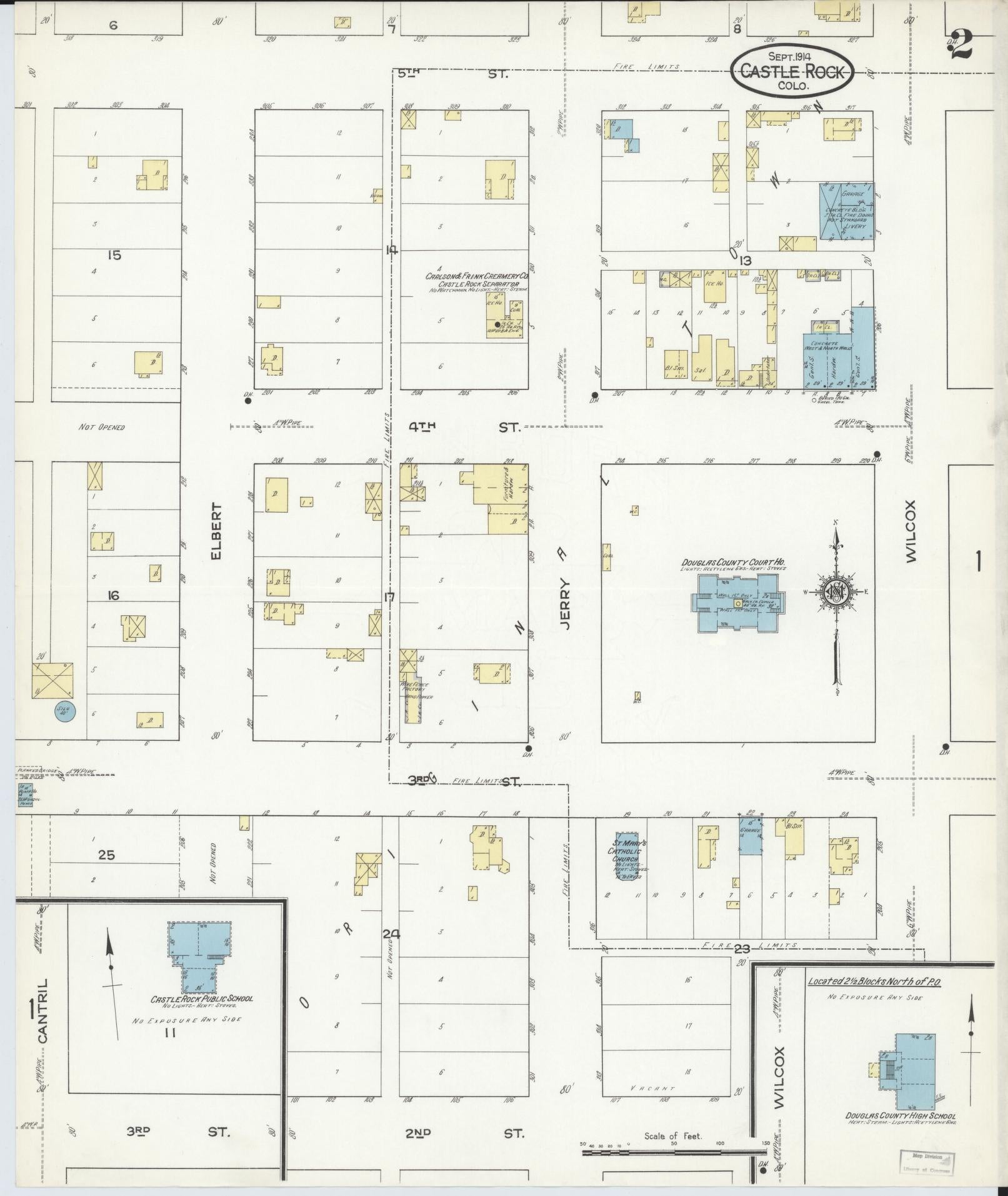 Sanborn Fire Insurance Map from Castle Rock, Douglas County, Colorado (1914), Sheet #0002 - Historic Sanborn Fire Insurance Map Print, vintage old map wall art, antique decor, genealogy gift, Colorado Colorado map