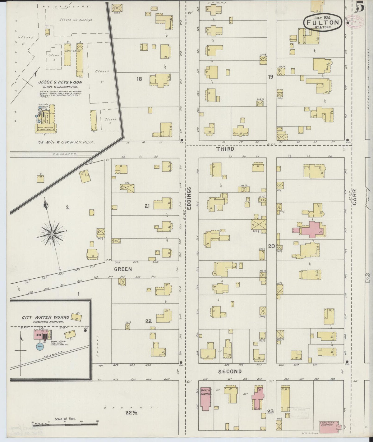 Sanborn Fire Insurance Map from Fulton, Fulton County, Kentucky (1894), Sheet #0005 - Complete Map Set gallery image, historic Sanborn map, vintage wall art, Tennessee Tennessee