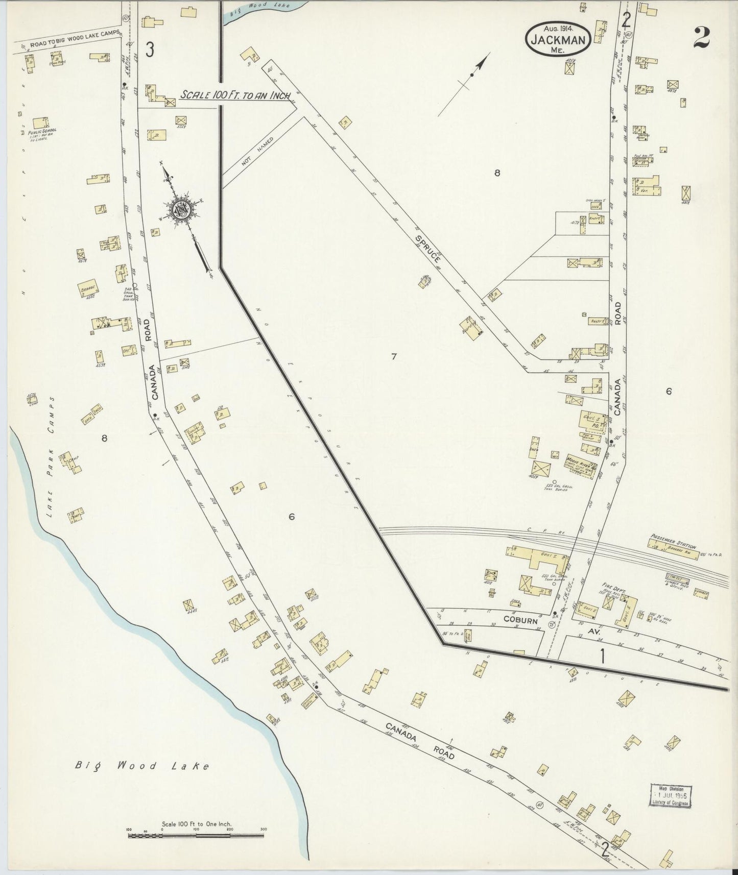 Sanborn Fire Insurance Map from Jackman, Somerset County, Maine (1914), Sheet #0002 - Complete Map Set gallery image, historic Sanborn map, vintage wall art, Maine Maine