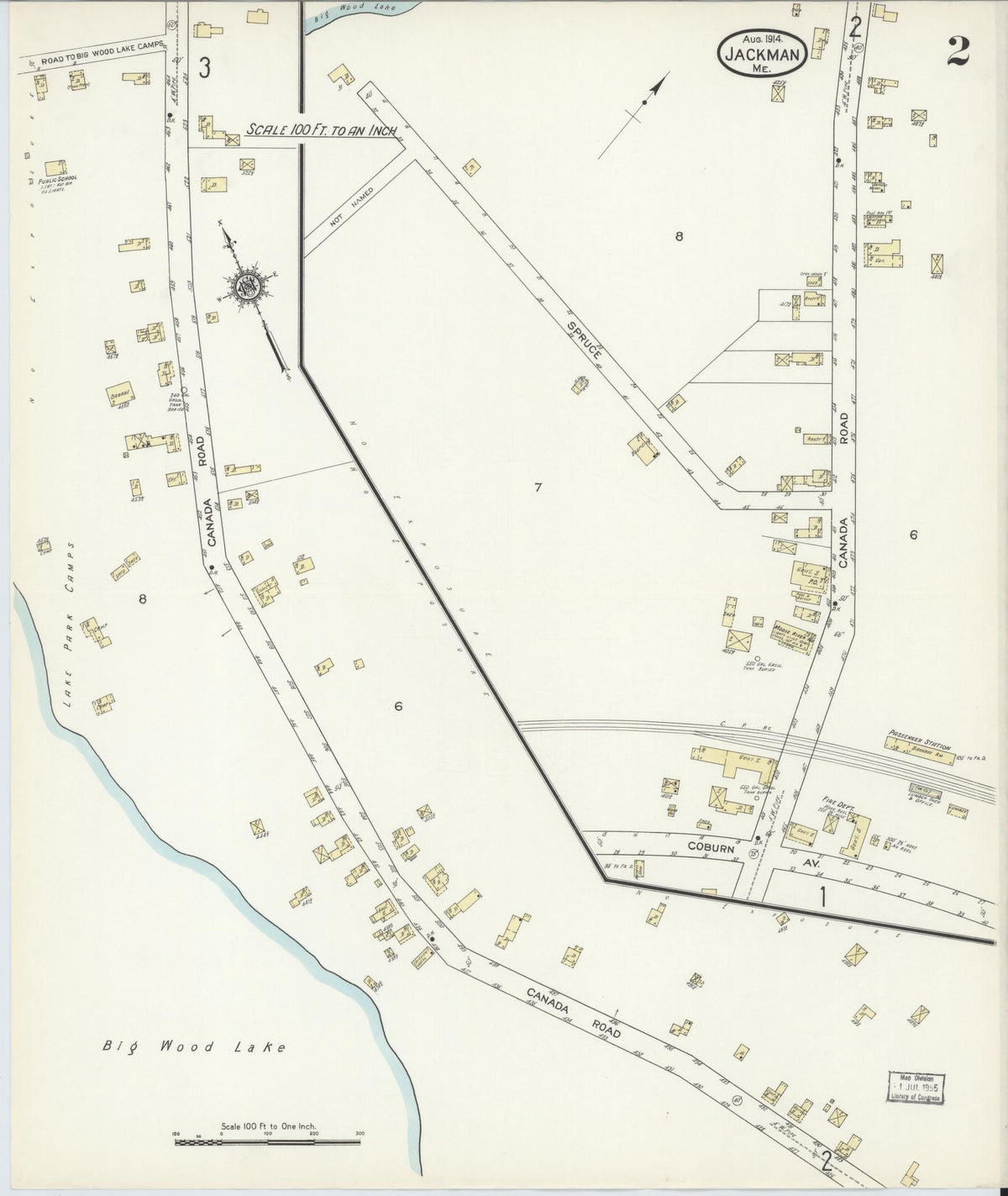 Sanborn Fire Insurance Map from Jackman, Somerset County, Maine (1914), Sheet #0002 - Complete Map Set gallery image, historic Sanborn map, vintage wall art, Maine Maine