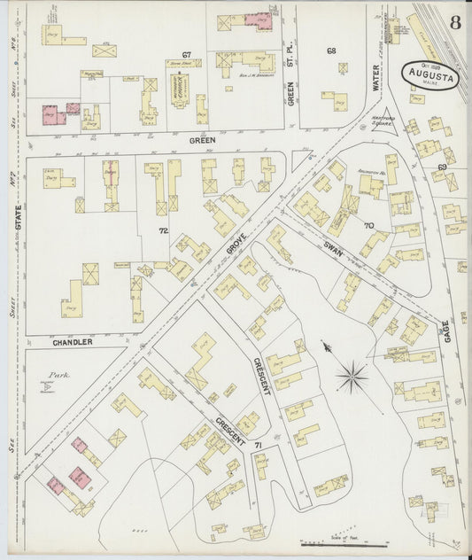 Sanborn Fire Insurance Map from Augusta, Kennebec County, Maine (1889), Sheet #0008 - Historic Sanborn Fire Insurance Map Print, vintage old map wall art, antique decor, genealogy gift, Maine Maine map
