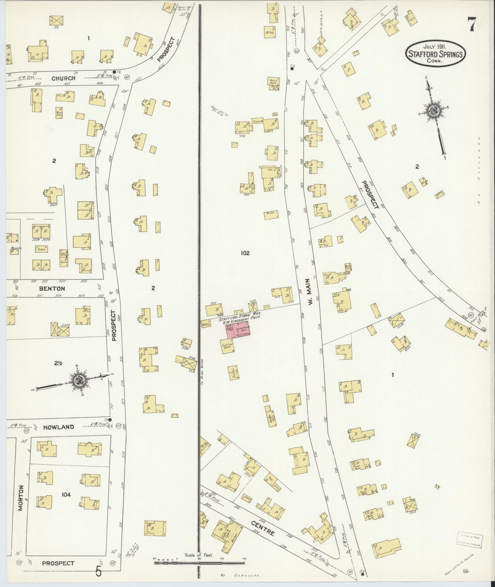 Sanborn Fire Insurance Map from Stafford Springs, Tolland County, Connecticut (1911), Sheet #0007 - Complete Map Set gallery image, historic Sanborn map, vintage wall art, Connecticut Connecticut