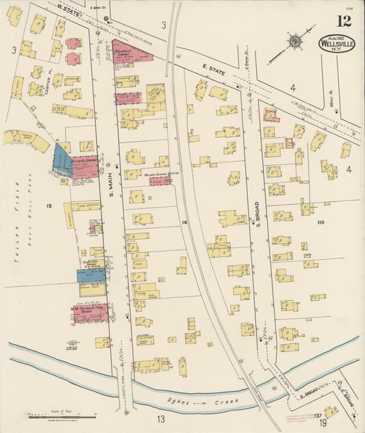 Sanborn Fire Insurance Map from Wellsville, Allegany County, New York (1922), Sheet #0012 - Historic Sanborn Fire Insurance Map Print, vintage old map wall art, antique decor, genealogy gift, New York New York map