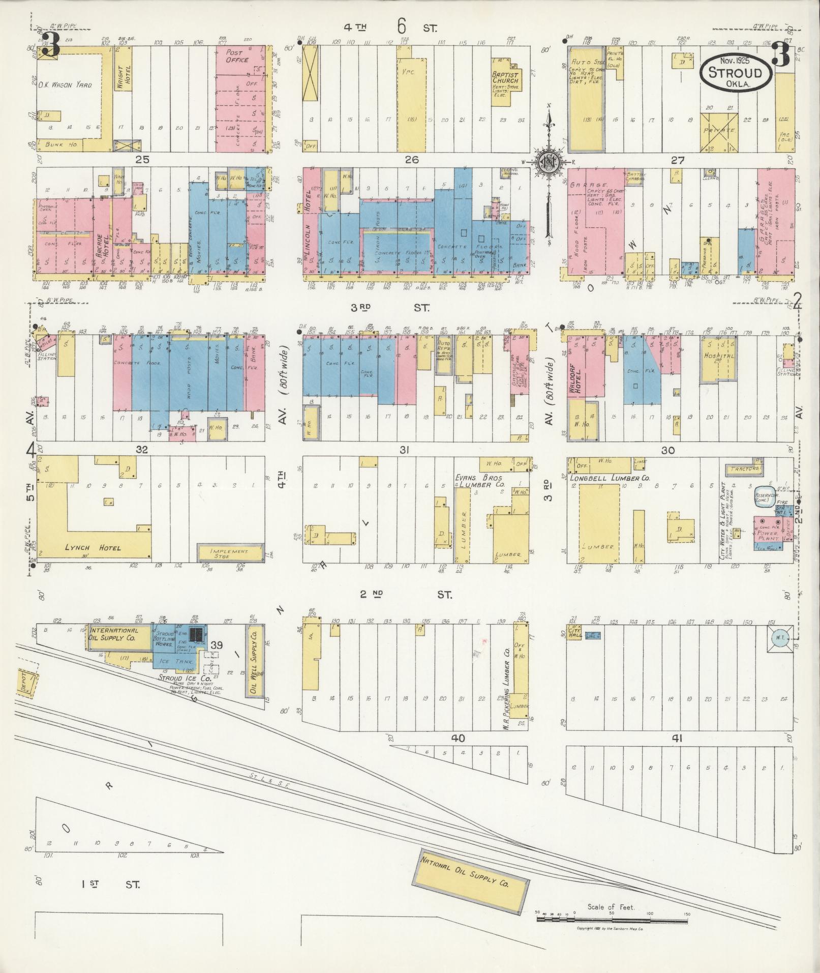 Sanborn Fire Insurance Map from Stroud, Lincoln County, Oklahoma (1925), Sheet #0003 - Historic Sanborn Fire Insurance Map Print, vintage old map wall art, antique decor, genealogy gift, Oklahoma Oklahoma map