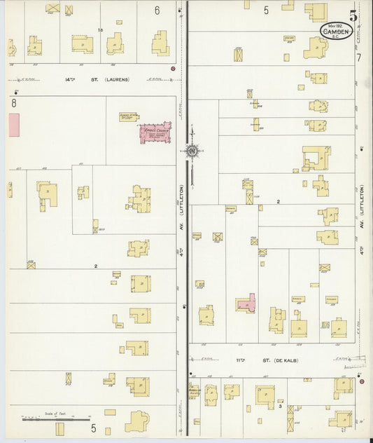 Sanborn Fire Insurance Map from Camden, Kershaw County, South Carolina (1912), Sheet #0005 - Historic Sanborn Fire Insurance Map Print, vintage old map wall art, antique decor, genealogy gift, South Carolina South Carolina map