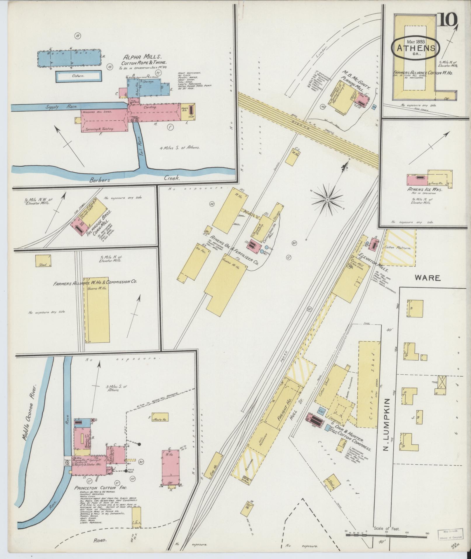 Sanborn Fire Insurance Map from Athens, Clarke County, Georgia (1893), Sheet #0010 - Complete Map Set gallery image, historic Sanborn map, vintage wall art, Georgia Georgia
