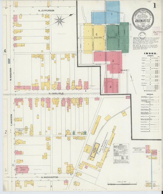 Sanborn Fire Insurance Map from Greencastle, Franklin County, Pennsylvania (1902), Sheet #0001 - Historic Sanborn Fire Insurance Map Print, vintage old map wall art, antique decor, genealogy gift, Pennsylvania Pennsylvania map
