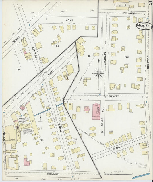 Sanborn Fire Insurance Map from Meriden, New Haven County, Connecticut (1891), Sheet #0005 - Historic Sanborn Fire Insurance Map Print, vintage old map wall art, antique decor, genealogy gift, Connecticut Connecticut map