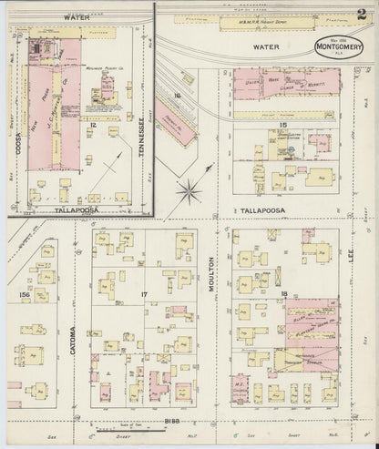 Sanborn Fire Insurance Map from Montgomery, Montgomery County, Alabama (1888), Sheet #0002 - Complete Map Set gallery image, historic Sanborn map, vintage wall art, Alabama Alabama
