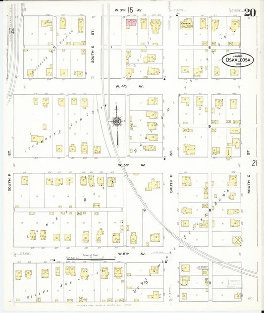 Sanborn Fire Insurance Map from Oskaloosa, Mahaska County, Iowa (1910), Sheet #0020 - Historic Sanborn Fire Insurance Map Print, vintage old map wall art