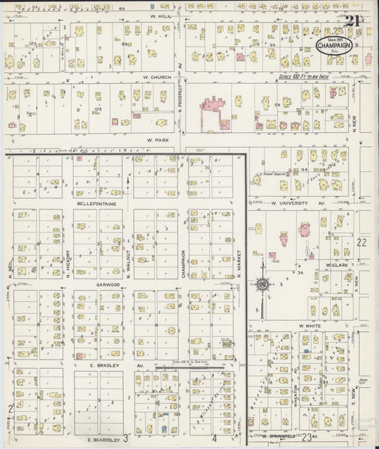 Sanborn Fire Insurance Map from Champaign, Champaign County, Illinois (1915), Sheet #0021 - Historic Sanborn Fire Insurance Map Print, vintage old map wall art, antique decor, genealogy gift, Illinois Illinois map
