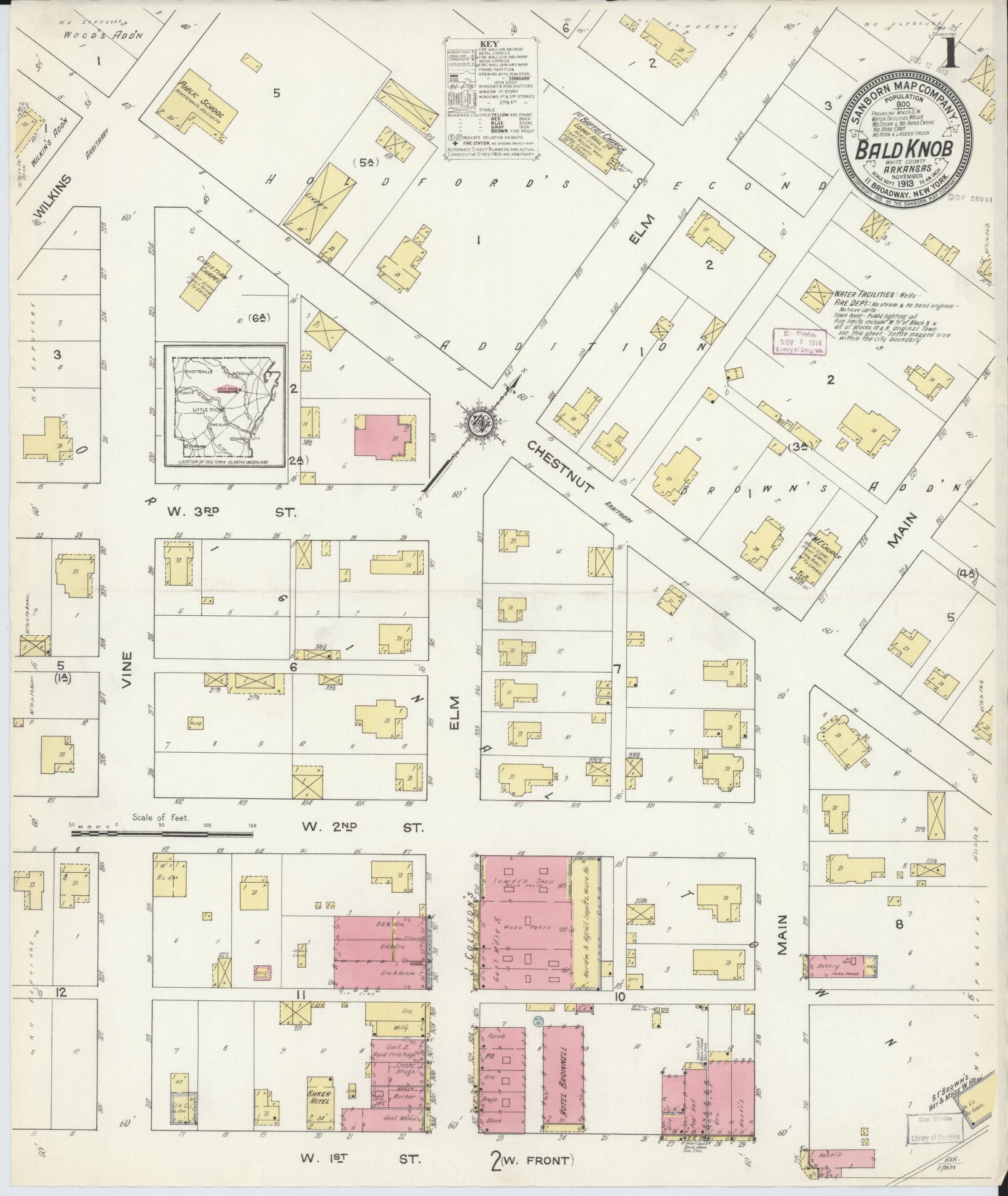Sanborn Fire Insurance Map from Bald Knob, White County, Arkansas. (1913) – Historic Sanborn Fire Insurance Map Print