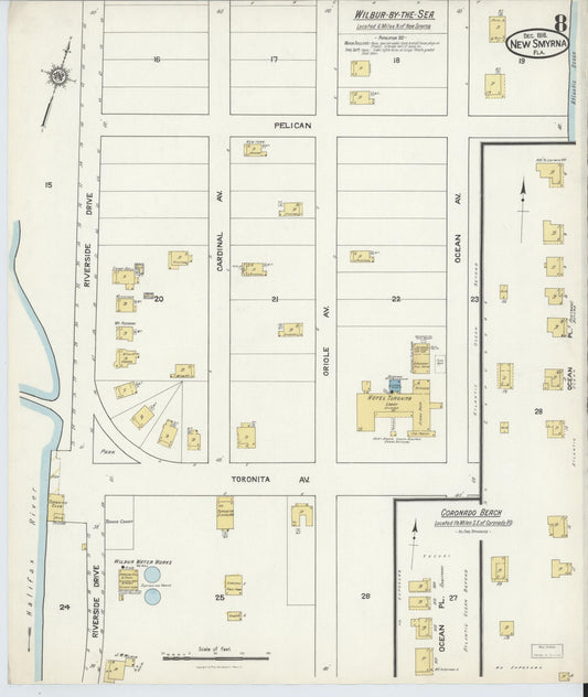 Sanborn Fire Insurance Map from New Smyrna, Valusia County, Florida (1916), Sheet #0008 - Historic Sanborn Fire Insurance Map Print, vintage old map wall art, antique decor, genealogy gift, Florida Florida map