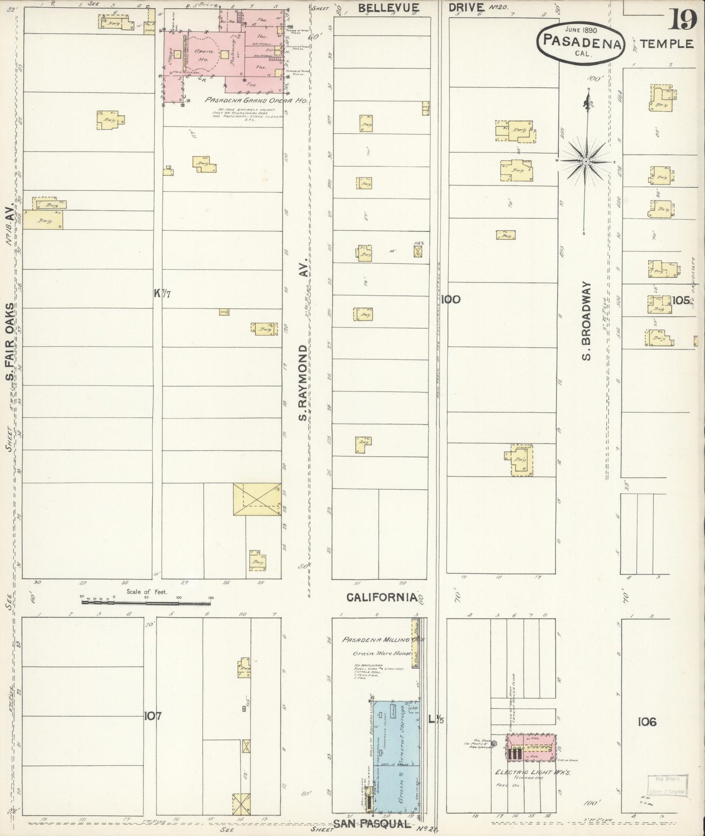 Sanborn Fire Insurance Map from Pasadena, Los Angeles County, California (1890), Sheet #0019 - Complete Map Set gallery image, historic Sanborn map, vintage wall art, California California