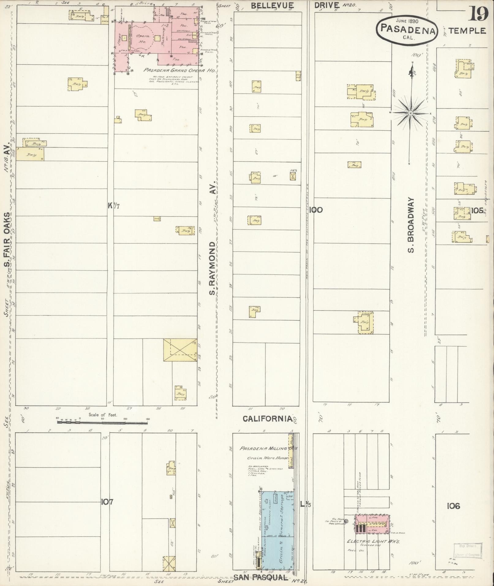 Sanborn Fire Insurance Map from Pasadena, Los Angeles County, California (1890), Sheet #0019 - Complete Map Set gallery image, historic Sanborn map, vintage wall art, California California