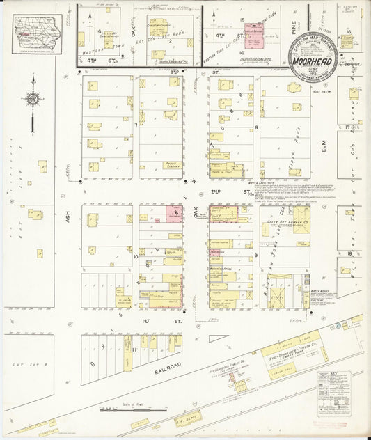 Sanborn Fire Insurance Map from Moorhead, Monona County, Iowa (1915), Sheet #0001 - Historic Sanborn Fire Insurance Map Print, vintage old map wall art