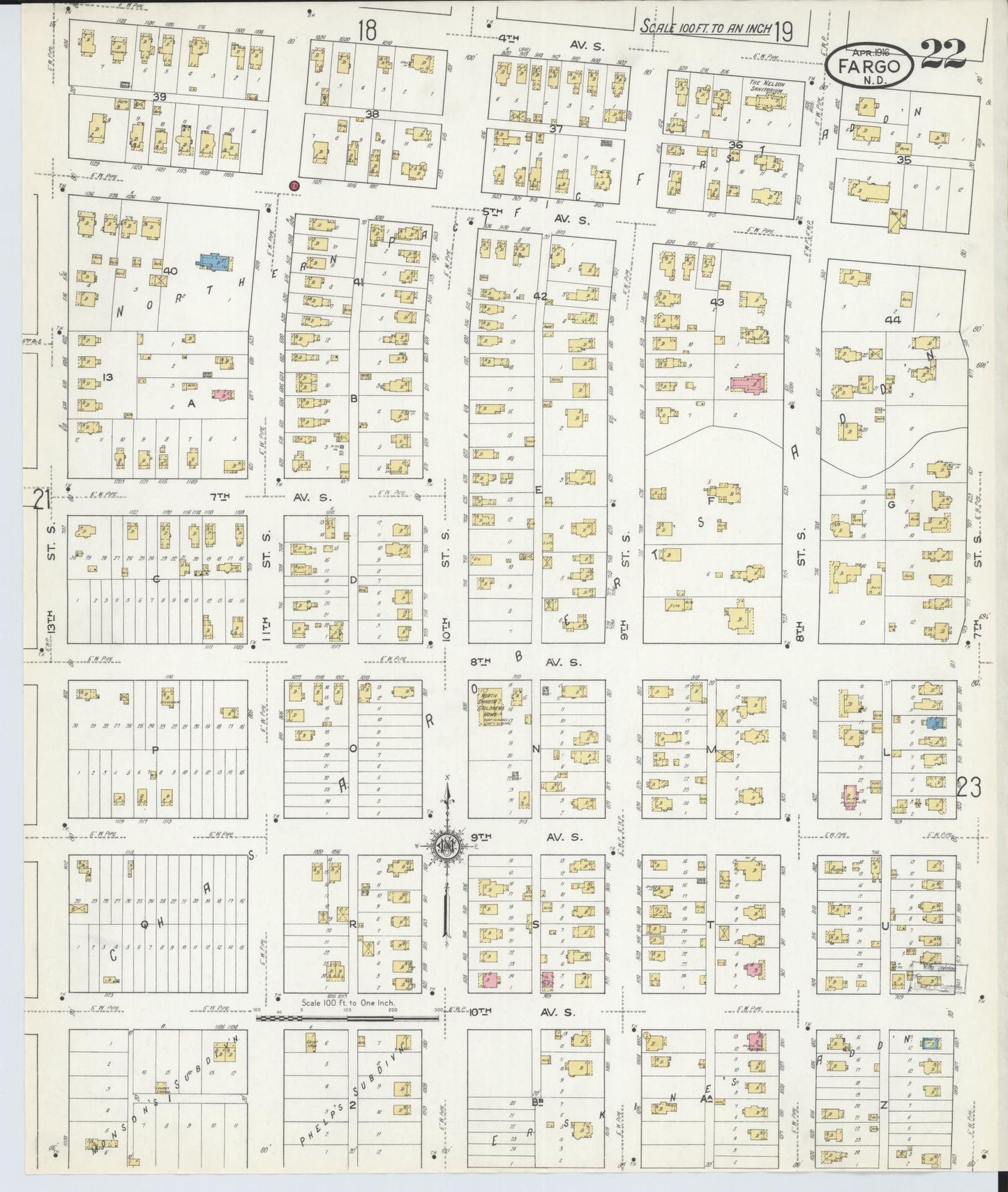 Sanborn Fire Insurance Map from Fargo, Cass County, North Dakota (1916), Sheet #0022 - Historic Sanborn Fire Insurance Map Print, vintage old map wall art, antique decor, genealogy gift, North Dakota North Dakota map