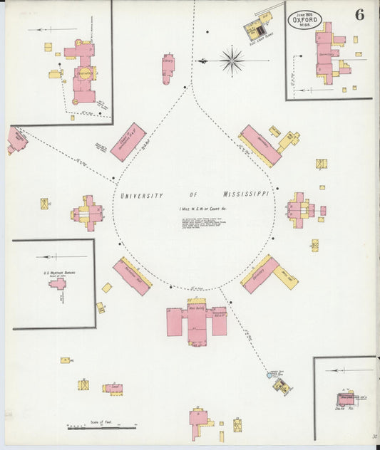Sanborn Fire Insurance Map from Oxford, Lafayette County, Mississippi (1905), Sheet #0006 - Historic Sanborn Fire Insurance Map Print, vintage old map wall art, antique decor, genealogy gift, Mississippi Mississippi map