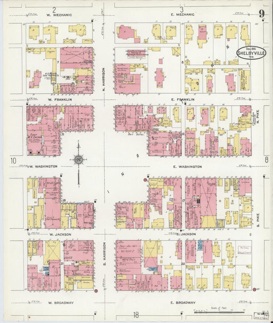 Sanborn Fire Insurance Map from Shelbyville, Shelby County, Indiana (1910), Sheet #0009 - Historic Sanborn Fire Insurance Map Print, vintage old map wall art, antique decor, genealogy gift, Indiana Indiana map