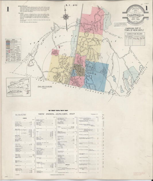 Sanborn Fire Insurance Map from Chappaqua, Westchester County, New York (1947), Sheet #0001 - Historic Sanborn Fire Insurance Map Print, vintage old map wall art, antique decor, genealogy gift, New York New York map