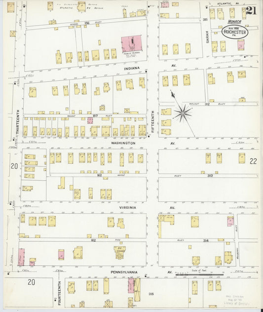Sanborn Fire Insurance Map from Rochester, Beaver County, Pennsylvania (1908), Sheet #0020 - Historic Sanborn Fire Insurance Map Print, vintage old map wall art, antique decor, genealogy gift, Pennsylvania Pennsylvania map