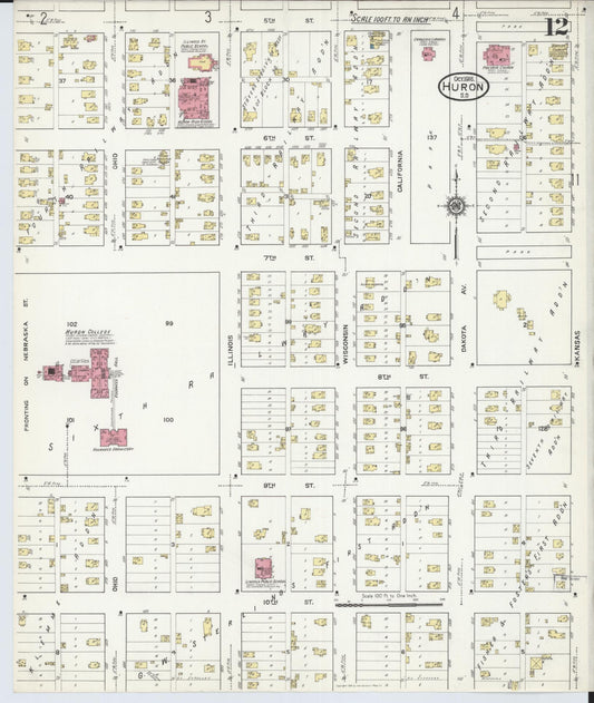Sanborn Fire Insurance Map from Huron, Beadle County, South Dakota (1916), Sheet #0012 - Historic Sanborn Fire Insurance Map Print, vintage old map wall art, antique decor, genealogy gift, South Dakota South Dakota map