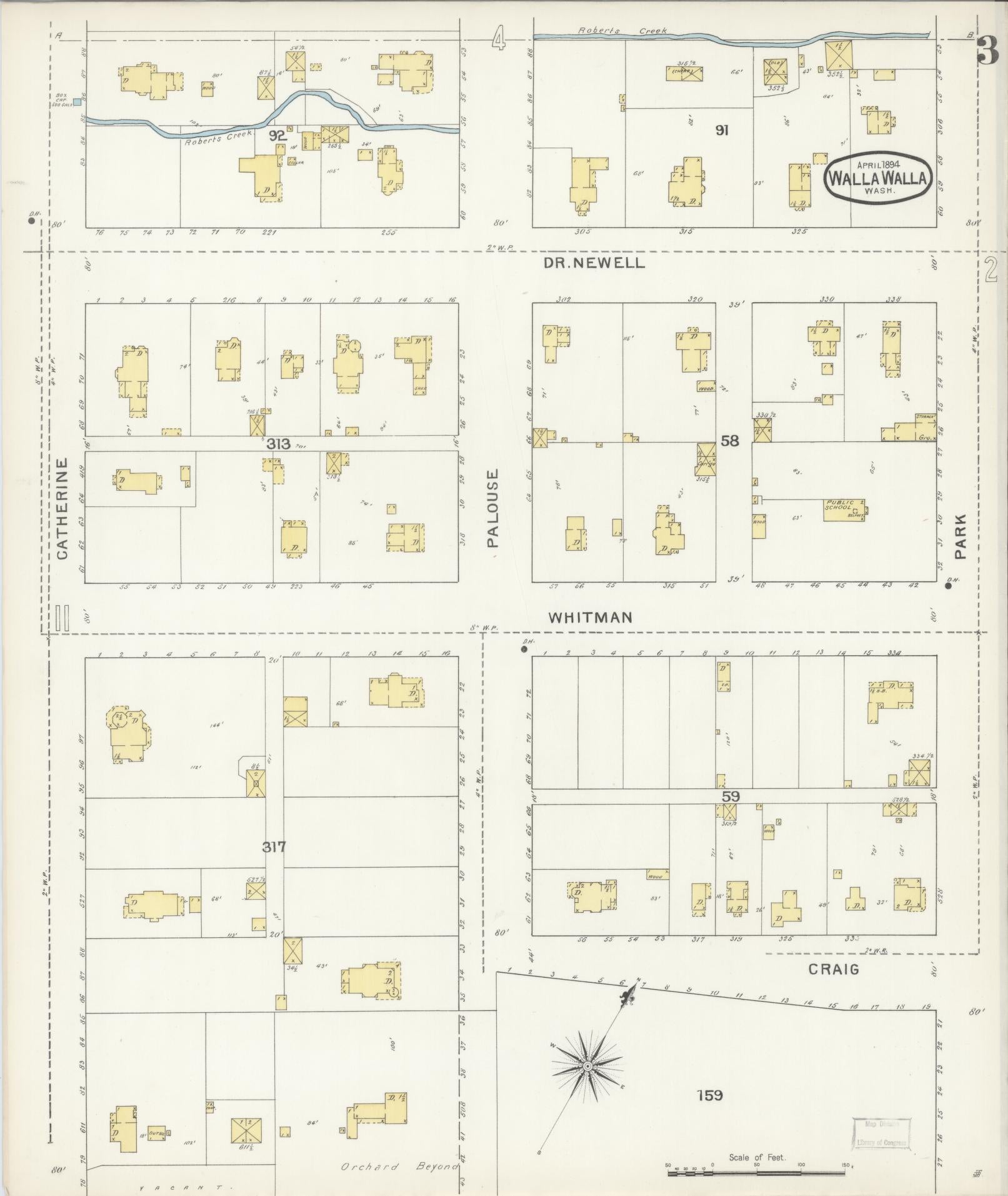 Sanborn Fire Insurance Map from Walla Walla, Walla Walla County, Washington (1894), Sheet #0003 - Complete Map Set gallery image, historic Sanborn map, vintage wall art, Washington Washington