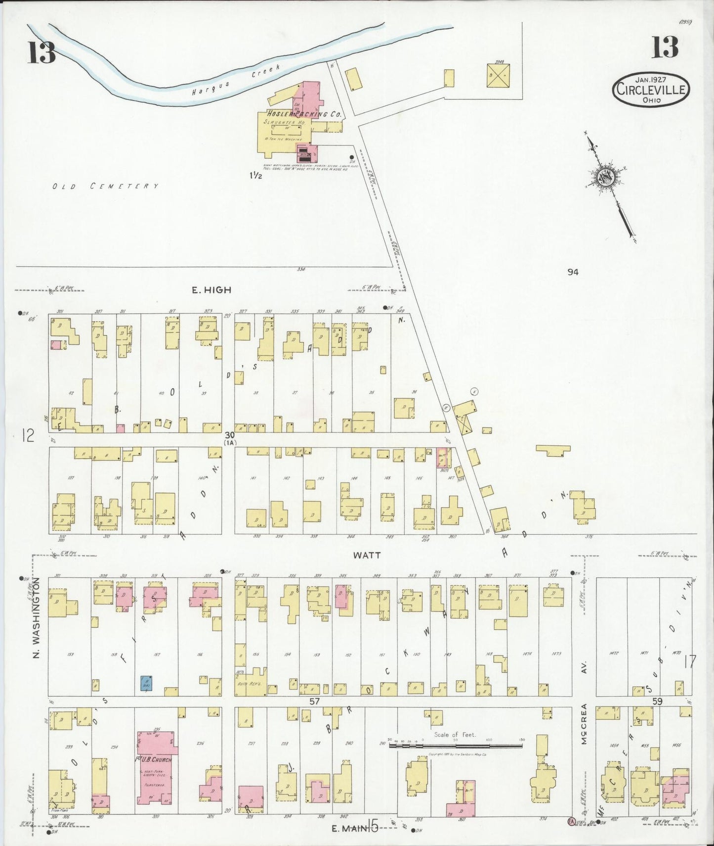 Sanborn Fire Insurance Map from Circleville, Pickaway County, Ohio (1927), Sheet #0013 - Historic Sanborn Fire Insurance Map Print, vintage old map wall art, antique decor, genealogy gift, Ohio Ohio map