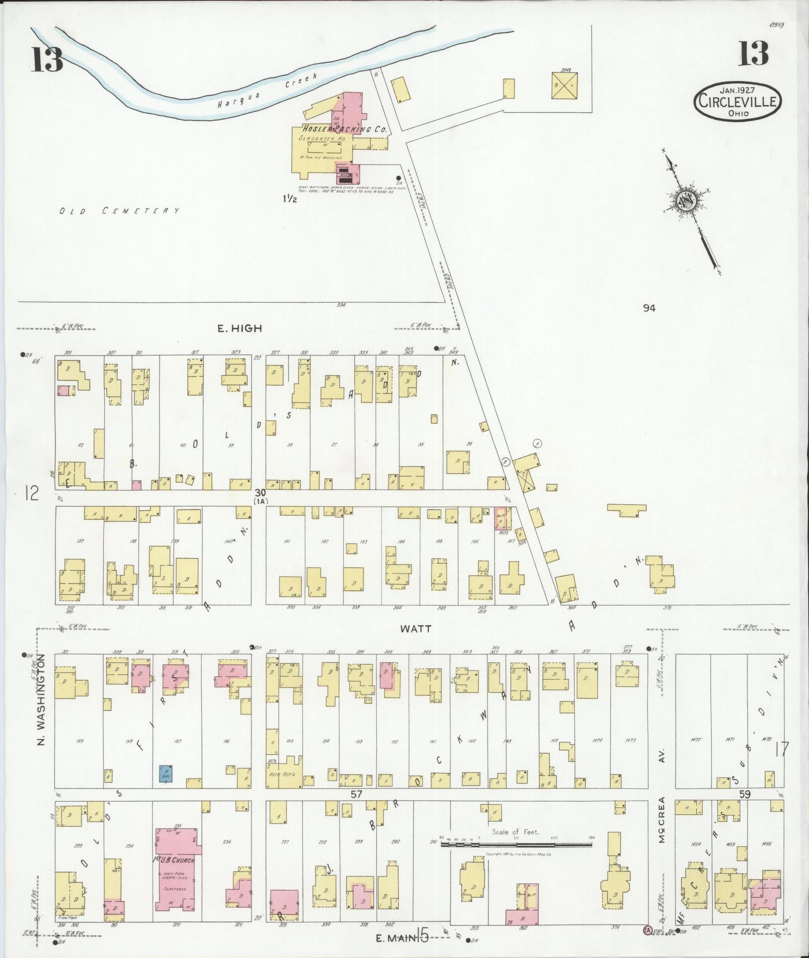 Sanborn Fire Insurance Map from Circleville, Pickaway County, Ohio (1927), Sheet #0013 - Historic Sanborn Fire Insurance Map Print, vintage old map wall art, antique decor, genealogy gift, Ohio Ohio map
