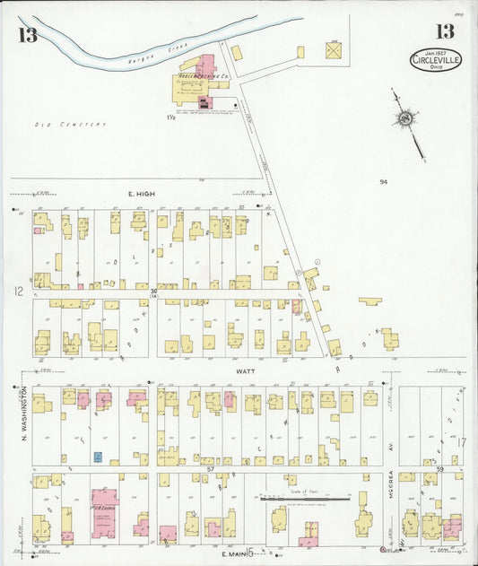 Sanborn Fire Insurance Map from Circleville, Pickaway County, Ohio (1927), Sheet #0013 - Historic Sanborn Fire Insurance Map Print, vintage old map wall art, antique decor, genealogy gift, Ohio Ohio map