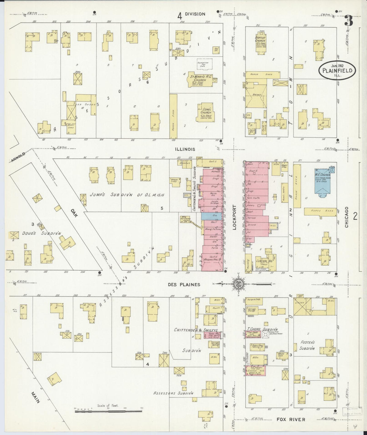 Sanborn Fire Insurance Map from Plainfield, Will County, Illinois (1912), Sheet #0003 - Complete Map Set gallery image, historic Sanborn map, vintage wall art, Illinois Illinois