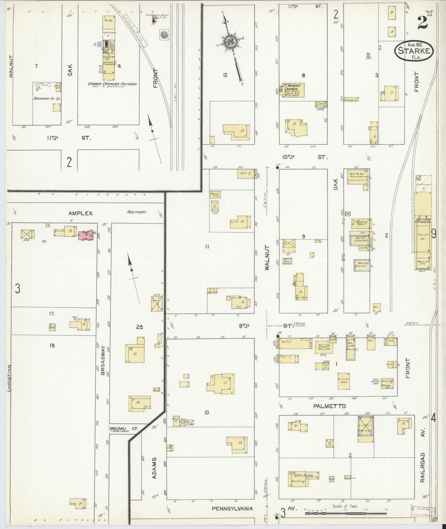 Sanborn Fire Insurance Map from Starke, Bradford County, Florida (1912), Sheet #0002 - Historic Sanborn Fire Insurance Map Print, vintage old map wall art, antique decor, genealogy gift, Florida Florida map