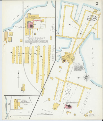 Sanborn Fire Insurance Map from Gladstone, Delta County, Michigan (1900), Sheet #0005 - Complete Map Set gallery image, historic Sanborn map, vintage wall art, Michigan Michigan