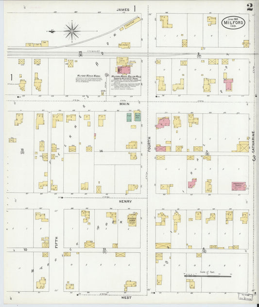 Sanborn Fire Insurance Map from Milford, Kosciusko County, Indiana (1905), Sheet #0002 - Historic Sanborn Fire Insurance Map Print, vintage old map wall art, antique decor, genealogy gift, Indiana Indiana map