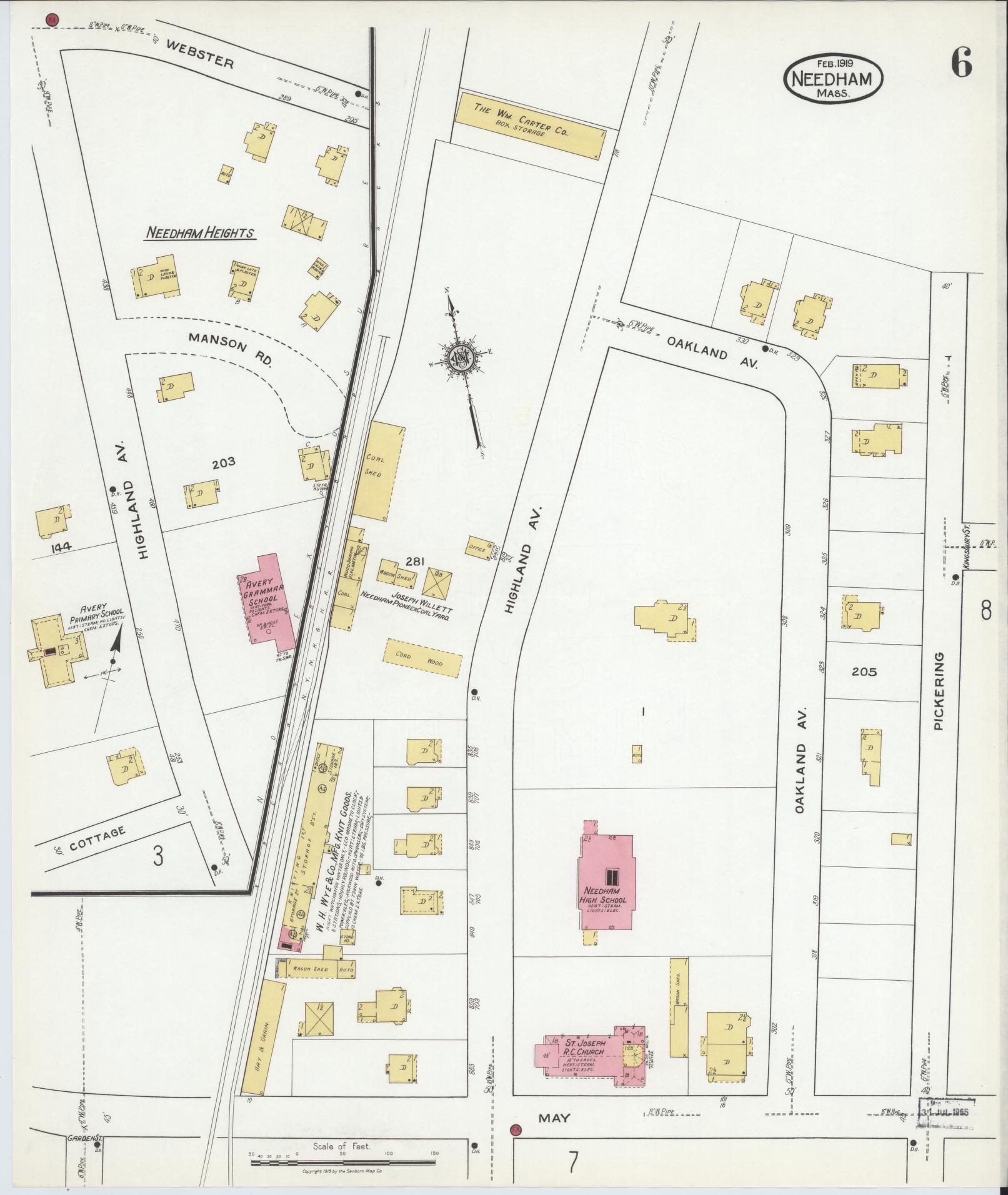 Sanborn Fire Insurance Map from Needham, Norfolk County, Massachusetts (1919), Sheet #0006 - Complete Map Set gallery image, historic Sanborn map, vintage wall art, Massachusetts Massachusetts