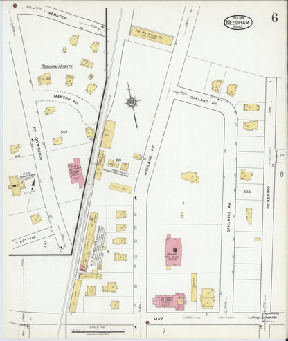 Sanborn Fire Insurance Map from Needham, Norfolk County, Massachusetts (1919), Sheet #0006 - Complete Map Set gallery image, historic Sanborn map, vintage wall art, Massachusetts Massachusetts