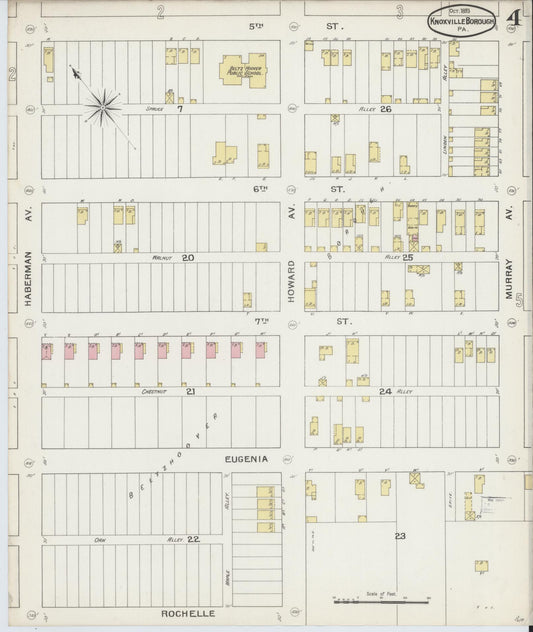 Sanborn Fire Insurance Map from Knoxville Borough, Allegheny County, Pennsylvania (1893), Sheet #0004 - Historic Sanborn Fire Insurance Map Print, vintage old map wall art, antique decor, genealogy gift, Pennsylvania Pennsylvania map