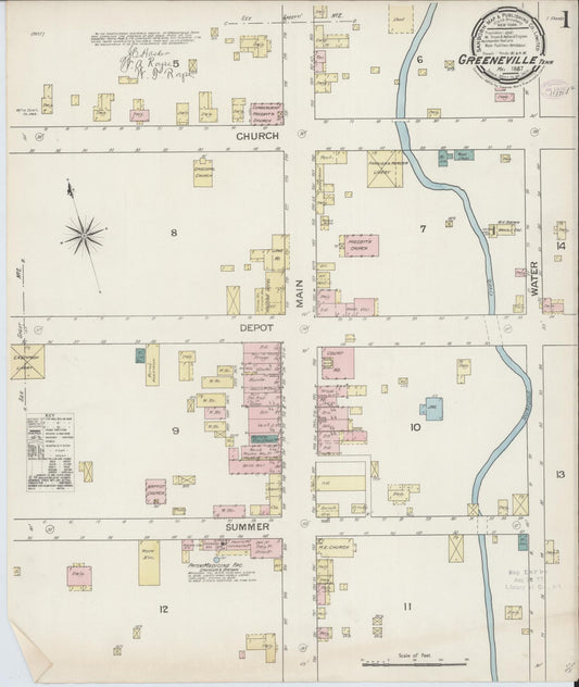 Sanborn Fire Insurance Map from Greeneville, Greene County, Tennessee (1887), Sheet #0001 - Complete Map Set gallery image, historic Sanborn map, vintage wall art, Tennessee Tennessee