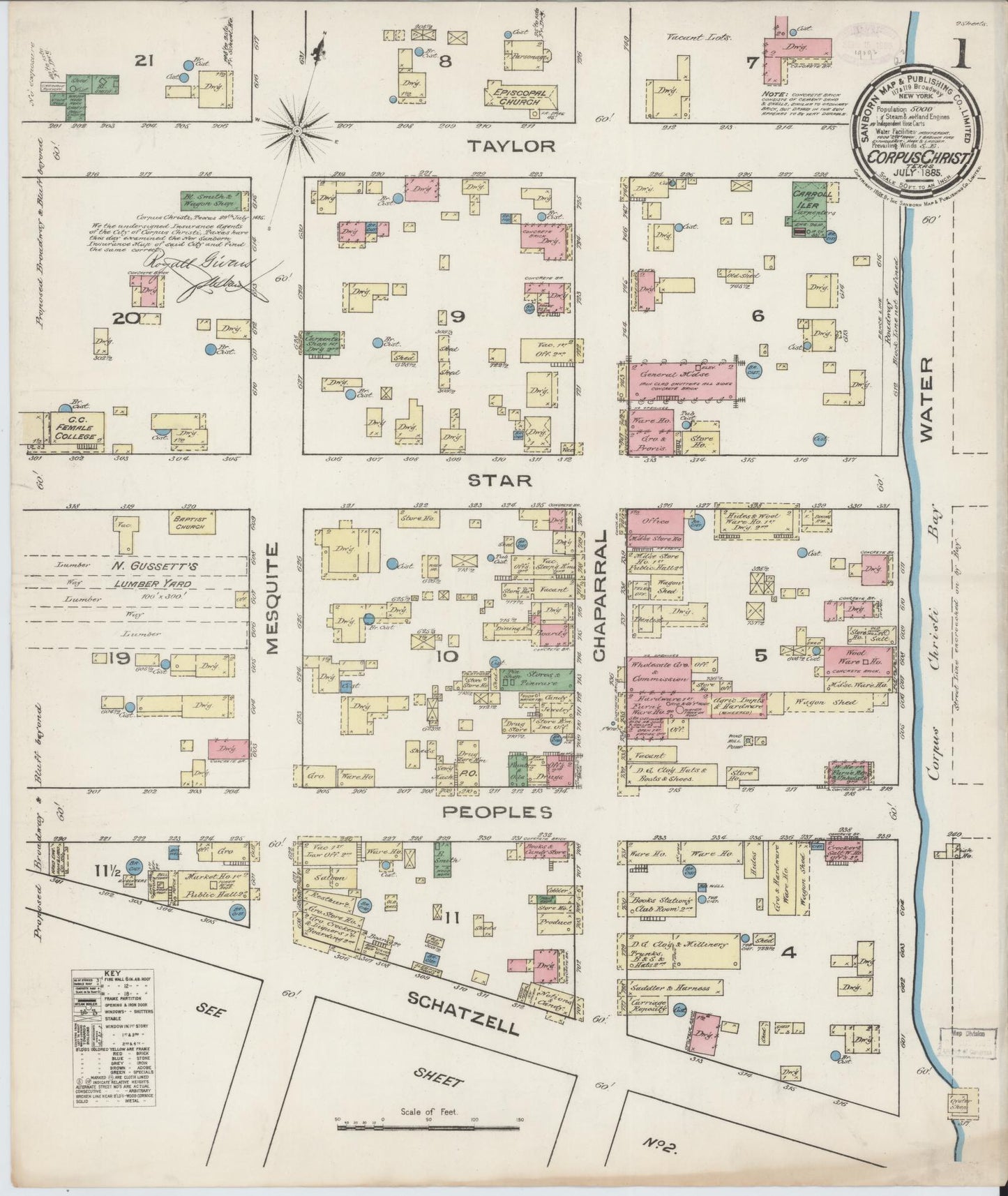 Sanborn Fire Insurance Map from Corpus Christi, Nueces County, Texas. (1885) – Historic Sanborn Fire Insurance Map Print