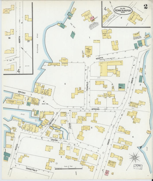 Sanborn Fire Insurance Map from Kennebunkport, York County, Maine (1901), Sheet #0002 - Historic Sanborn Fire Insurance Map Print, vintage old map wall art, antique decor, genealogy gift, Maine Maine map